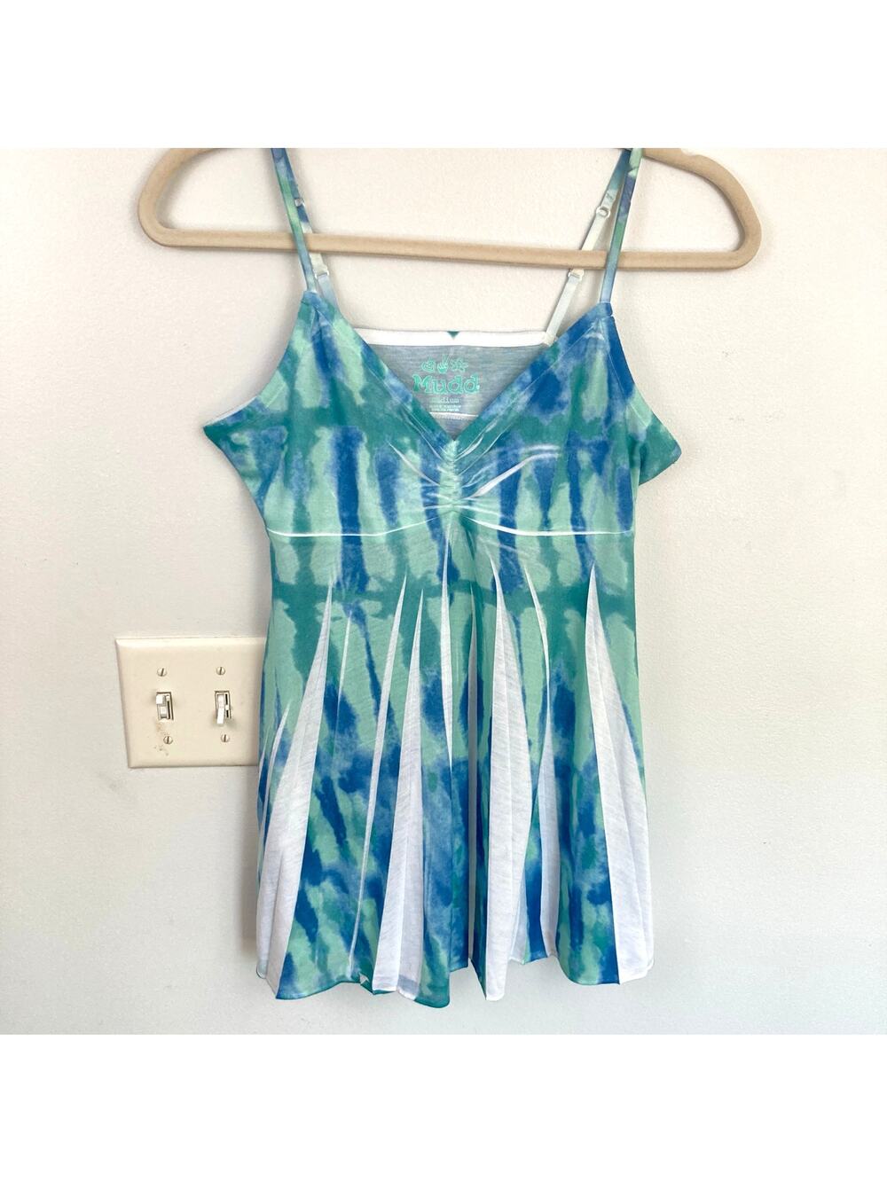 Mudd Juniors M Blue Green Tie Dye Y2K Babydoll Cami Tank Top Fairy Hippie Artsy